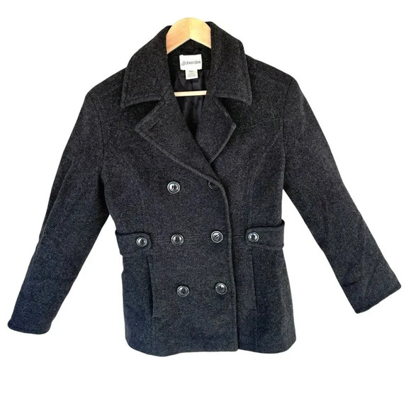 St. Johns Bay Size S Wool Cashmere Mid Length Pea Coat Double Breasted Winter - Picture 1 of 11